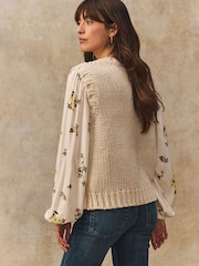 White Ecru Floral Pattern Layered Knitted Cable Tank - Image 3 of 8
