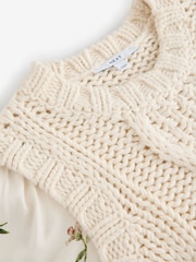 White Ecru Floral Pattern Layered Knitted Cable Tank - Image 7 of 8