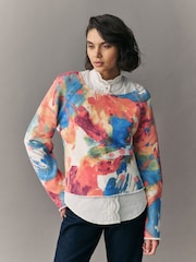 Orange Bright Abstract Supersoft Layer Jumper With Gem Button Shirt - Image 1 of 8