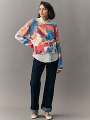 Orange Bright Abstract Supersoft Layer Jumper With Gem Button Shirt - Image 2 of 8