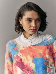 Orange Bright Abstract Supersoft Layer Jumper With Gem Button Shirt - Image 4 of 8