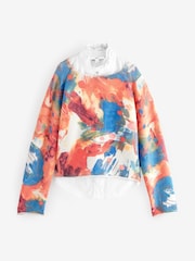 Orange Bright Abstract Supersoft Layer Jumper With Gem Button Shirt - Image 5 of 8