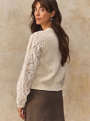 White Ecru 100% Cotton Broidery Knitted Tank Layer Jumper - Image 4 of 8