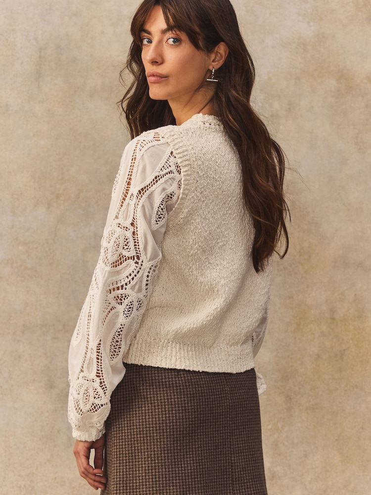 White Ecru 100% Cotton Broidery Knitted Tank Layer Jumper - Image 4 of 8