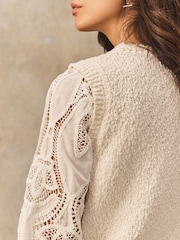 White Ecru 100% Cotton Broidery Knitted Tank Layer Jumper - Image 5 of 8