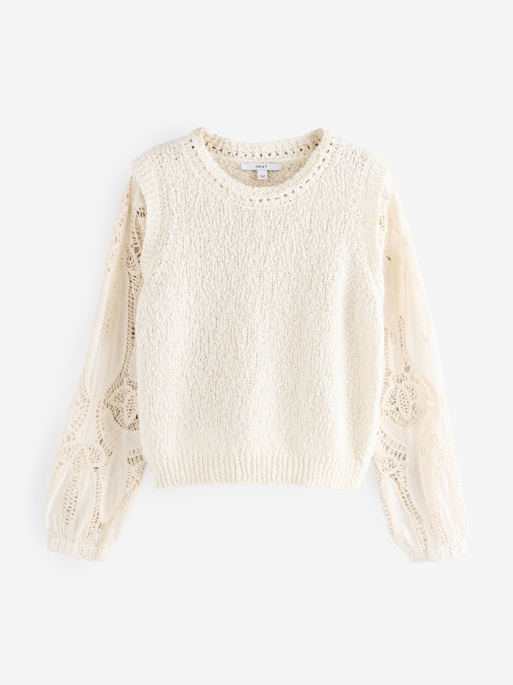 White Ecru 100% Cotton Broidery Knitted Tank Layer Jumper - Image 6 of 8