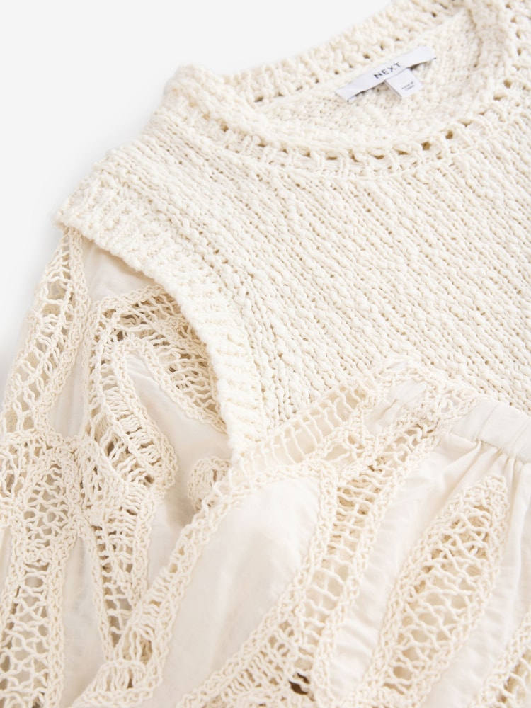 White Ecru 100% Cotton Broidery Knitted Tank Layer Jumper - Image 8 of 8