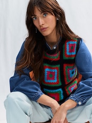 Bright Multi Crochet Tank Denim Crew Neck Layer Jumper - Image 3 of 6
