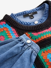 Bright Multi Crochet Tank Denim Crew Neck Layer Jumper - Image 6 of 6