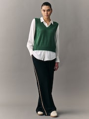 Green V-Neck Knitted Tank Shirt Layer Jumper with Wool - Image 2 of 7