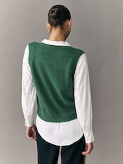 Green V-Neck Knitted Tank Shirt Layer Jumper with Wool - Image 3 of 7