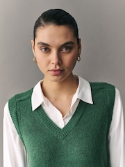 Green V-Neck Knitted Tank Shirt Layer Jumper with Wool - Image 4 of 7