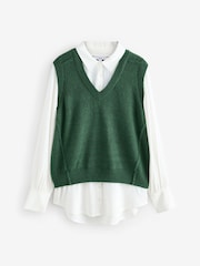 Green V-Neck Knitted Tank Shirt Layer Jumper with Wool - Image 5 of 7