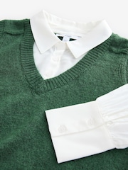 Green V-Neck Knitted Tank Shirt Layer Jumper with Wool - Image 7 of 7