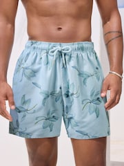 Floral Blue Printed Swim Shorts - Image 1 of 9