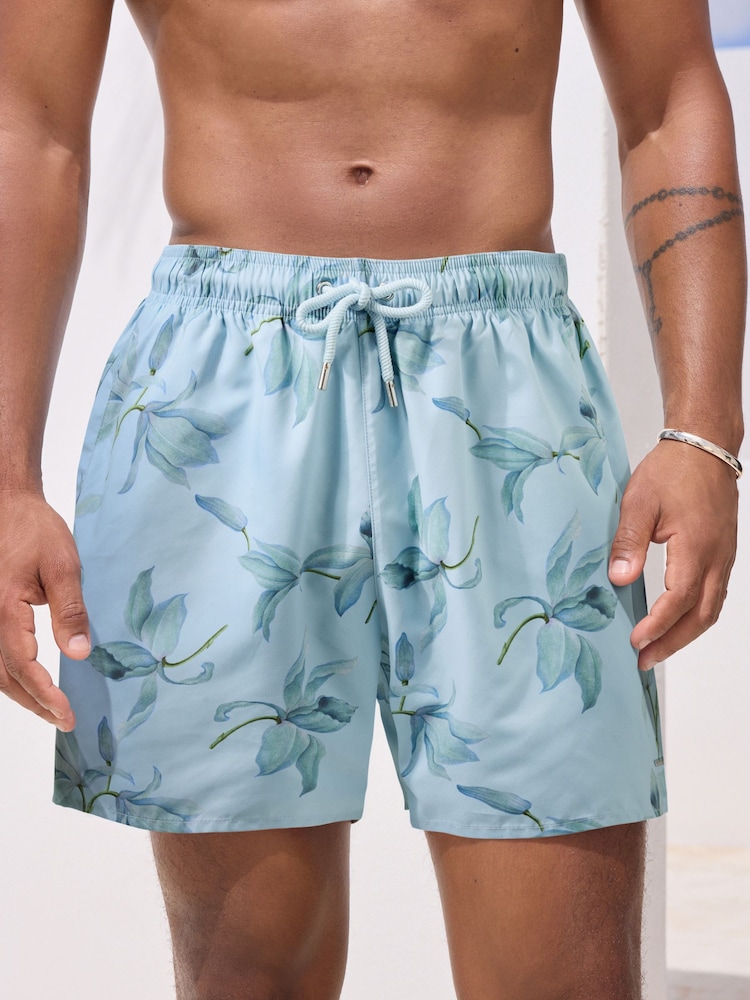 Floral Blue Printed Swim Shorts - Image 1 of 9