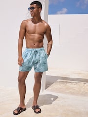 Floral Blue Printed Swim Shorts - Image 2 of 9