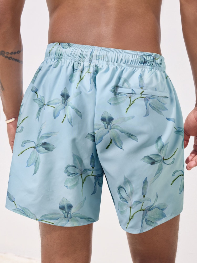 Floral Blue Printed Swim Shorts - Image 3 of 9