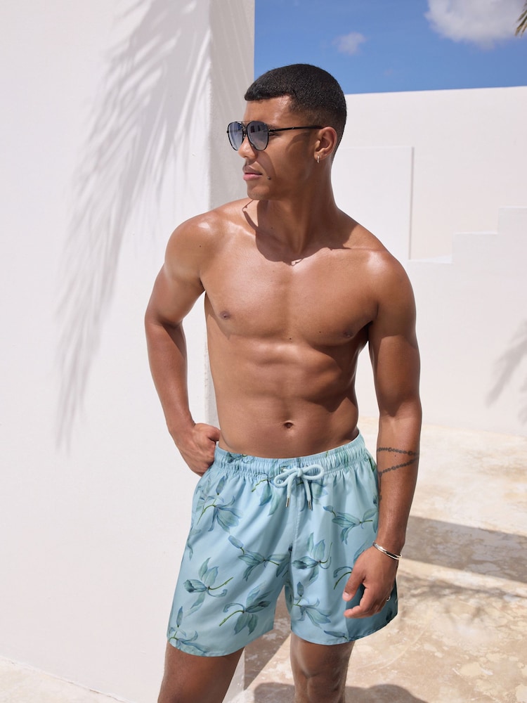 Floral Blue Printed Swim Shorts - Image 4 of 9