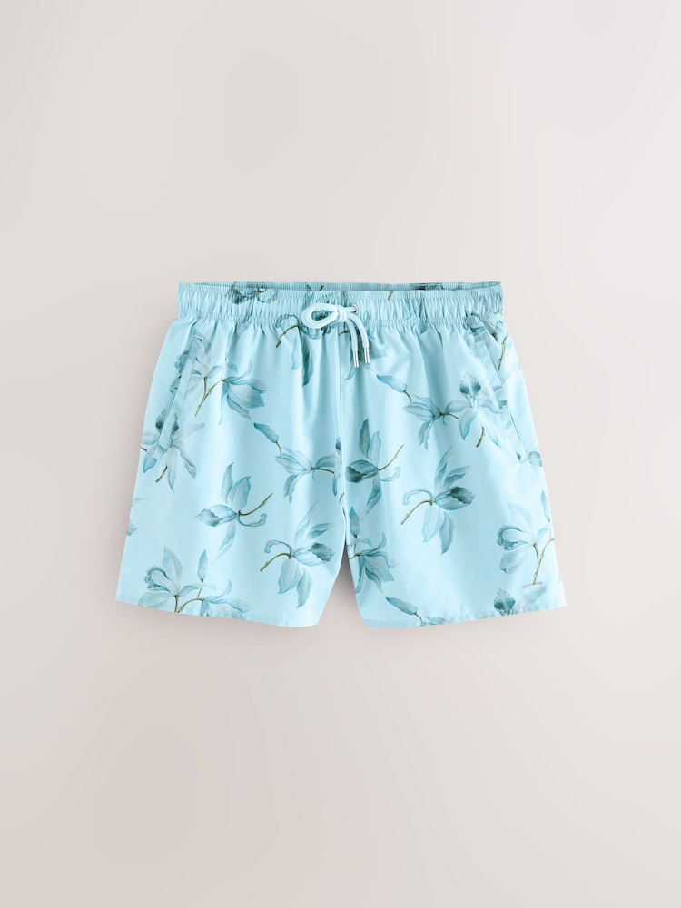 Floral Blue Printed Swim Shorts - Image 6 of 9