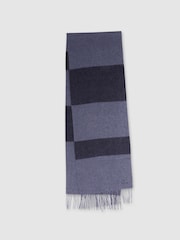 Reiss Navy/ Indigo Melange York Wool and Cashmere Striped Scarf - Image 1 of 4