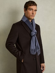 Reiss Navy/ Indigo Melange York Wool and Cashmere Striped Scarf - Image 2 of 4