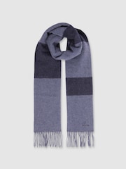 Reiss Navy/ Indigo Melange York Wool and Cashmere Striped Scarf - Image 3 of 4