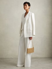 Reiss White Leanna Petite Wool Blend Wide Leg Tux Trousers - Image 1 of 7