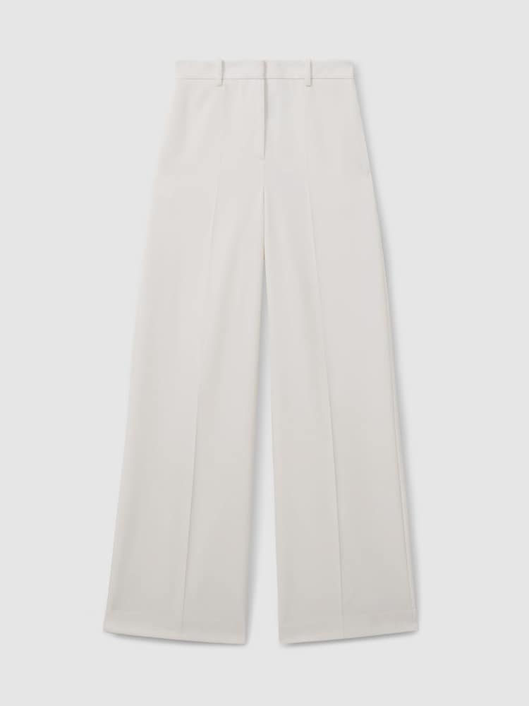 Reiss White Leanna Petite Wool Blend Wide Leg Tux Trousers - Image 2 of 7