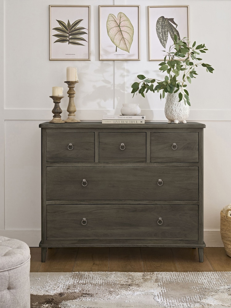 Dark Grey Sadie Solid Mango Wood 5 Drawer Chest of Drawers - Image 2 of 7