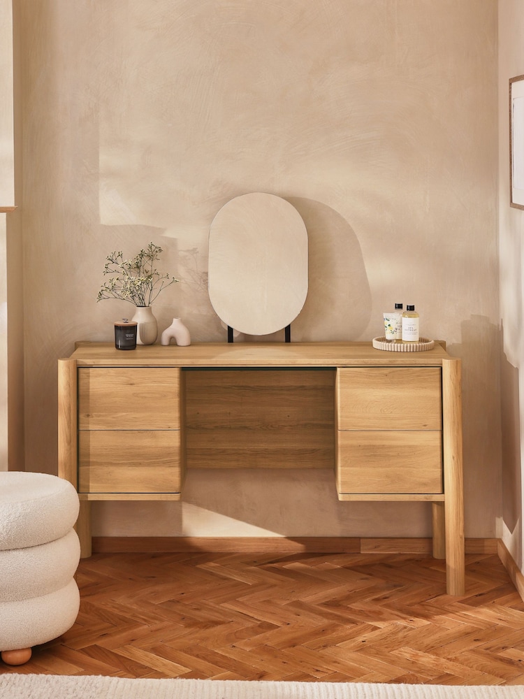 Light Natural Noa Oak Effect 4 Drawer Console Dressing Table - Image 1 of 7