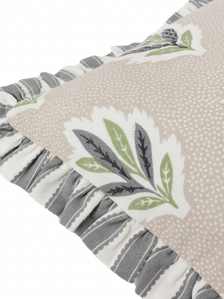 Sanderson Flax Sessile Leaf Ruffled Square Cushion - Image 2 of 5