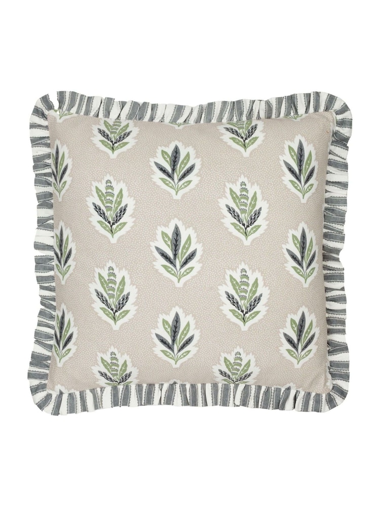 Sanderson Flax Sessile Leaf Ruffled Square Cushion - Image 2 of 5 Sanderson Flax Sessile Leaf Ruffled Square Cushion - Image 2 of 5