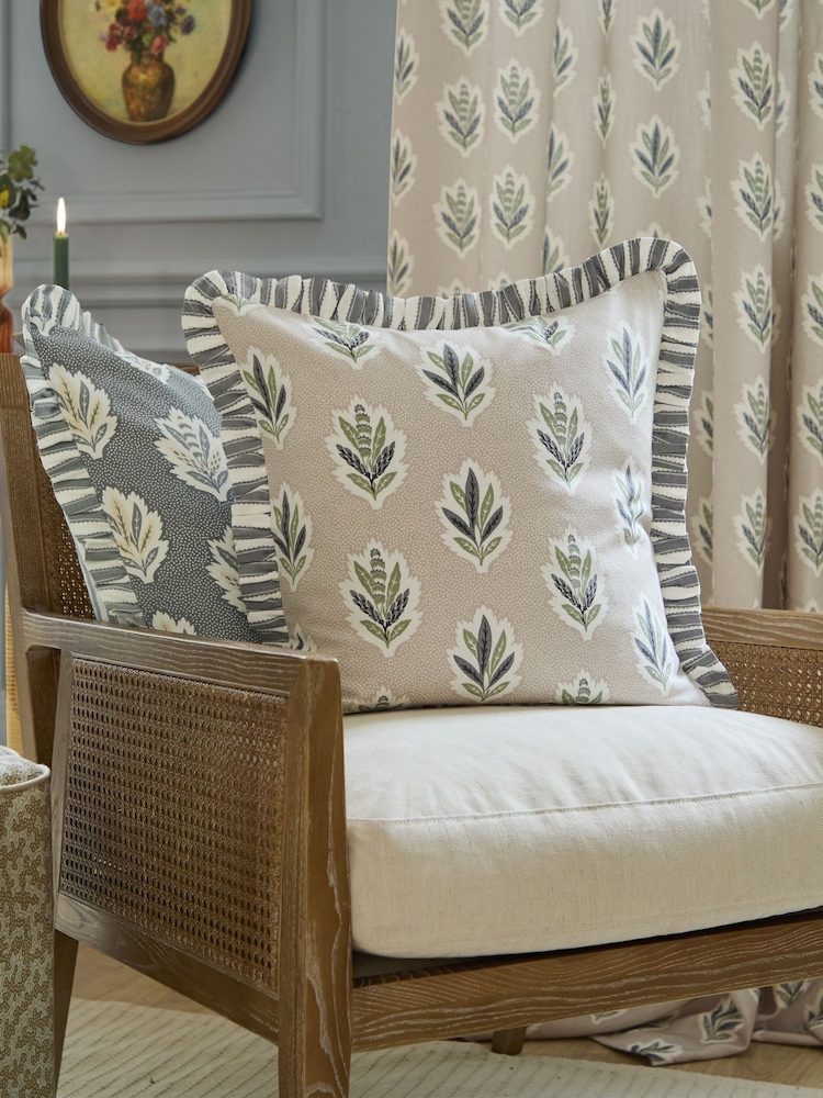 Sanderson Flax Sessile Leaf Ruffled Square Cushion - Image 5 of 5