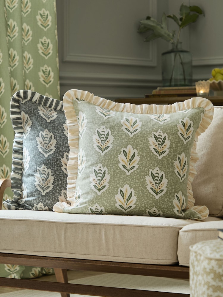Sanderson Sage Sessile Leaf Ruffled Square Cushion - Image 1 of 5