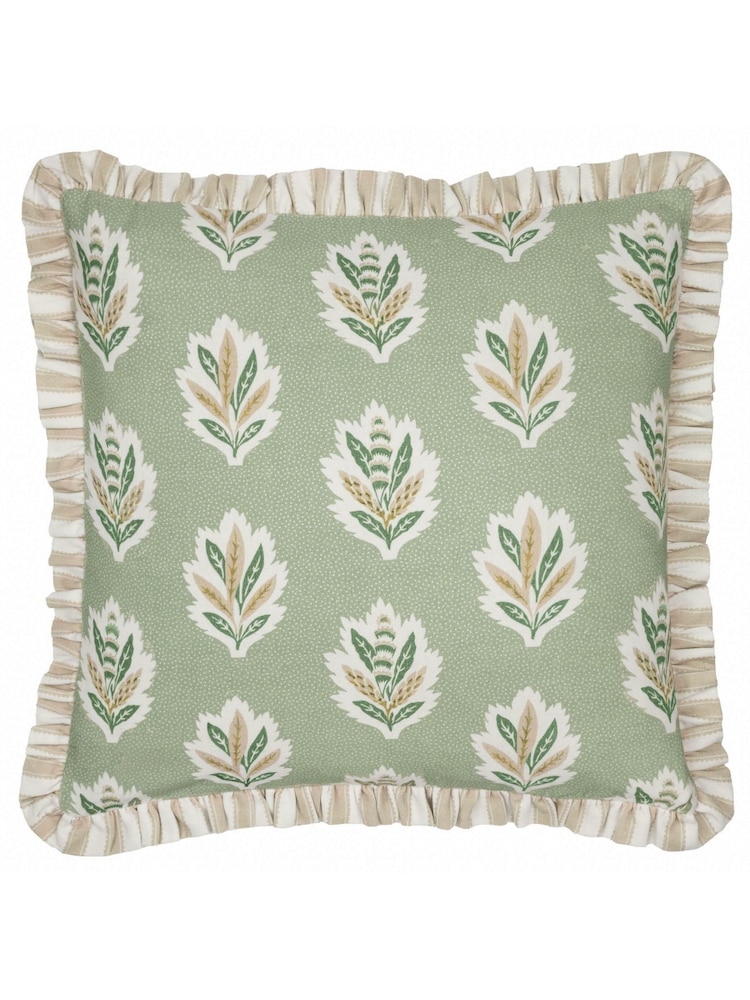 Sanderson Sage Sessile Leaf Ruffled Square Cushion - Image 2 of 5