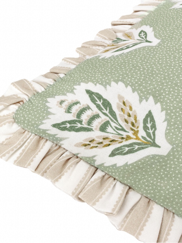 Sanderson Sage Sessile Leaf Ruffled Square Cushion - Image 5 of 5