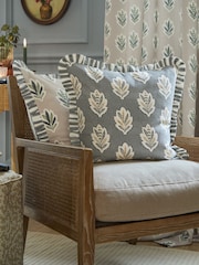 Sanderson Delph Blue Sessile Leaf Ruffled Square Cushion - Image 1 of 5