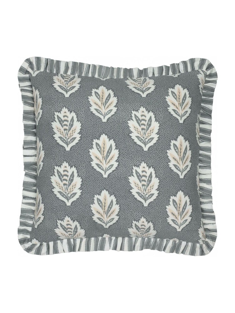 Sanderson Delph Blue Sessile Leaf Ruffled Square Cushion - Image 2 of 5