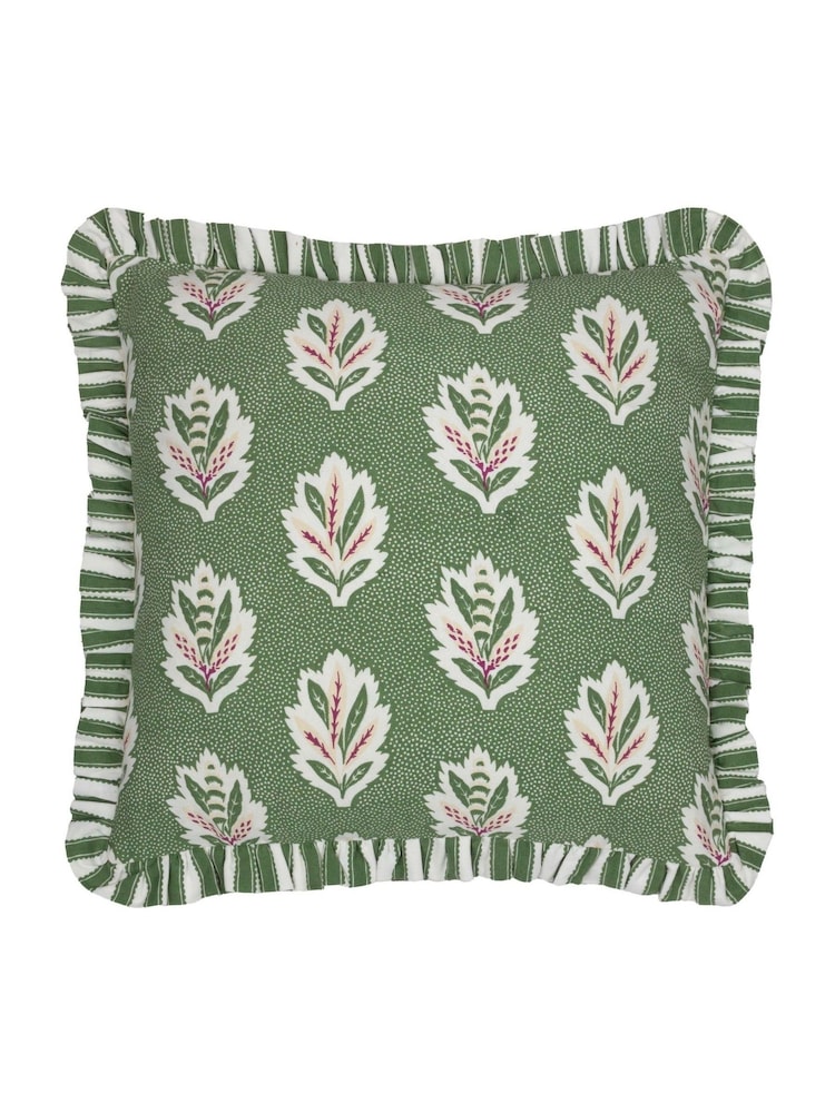 Sanderson Leaf Green Sessile Leaf Ruffled Square Cushion - Image 2 of 5