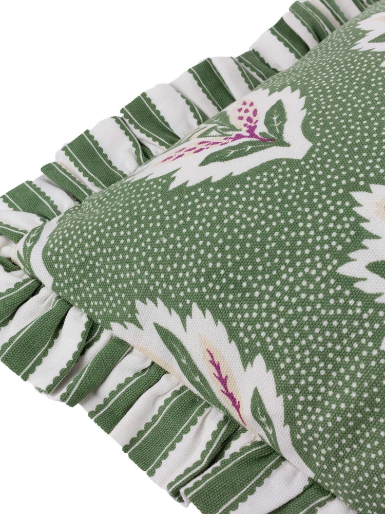Sanderson Leaf Green Sessile Leaf Ruffled Square Cushion - Image 5 of 5 Sanderson Leaf Green Sessile Leaf Ruffled Square Cushion - Image 5 of 5
