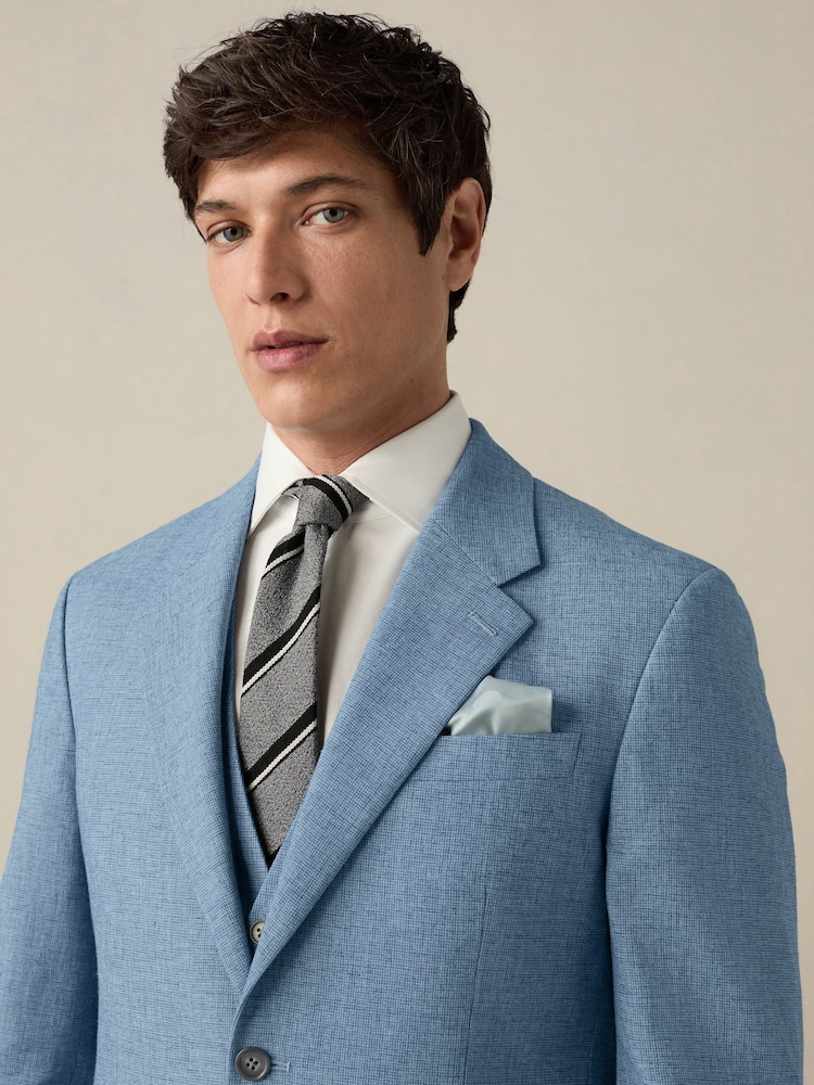 Bleu - Veste de costume en lin texturé - Image 4 of 10
