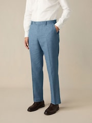 Синий - Regular Fit Textured Linen Blend Suit Trousers - Image 1 of 7
