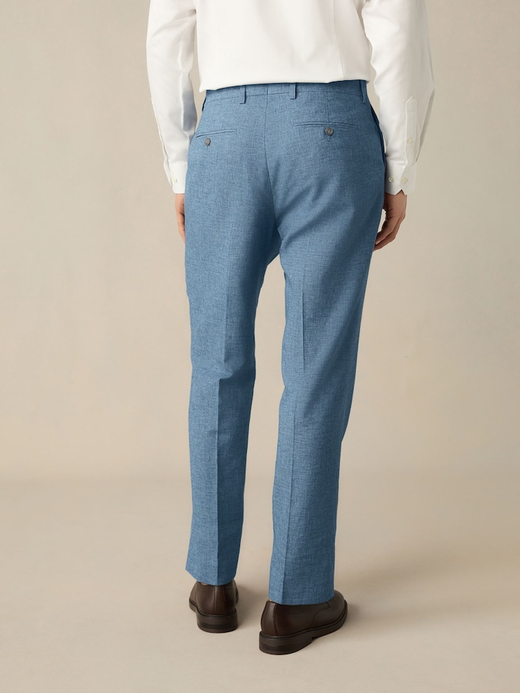 Синий - Regular Fit Textured Linen Blend Suit Trousers - Image 2 of 7