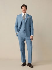 Синий - Regular Fit Textured Linen Blend Suit Trousers - Image 3 of 7