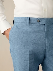 Синий - Regular Fit Textured Linen Blend Suit Trousers - Image 4 of 7