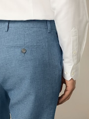 Синий - Regular Fit Textured Linen Blend Suit Trousers - Image 5 of 7
