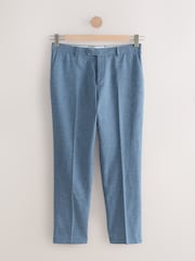 Синий - Regular Fit Textured Linen Blend Suit Trousers - Image 6 of 7