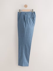 Синий - Regular Fit Textured Linen Blend Suit Trousers - Image 7 of 7