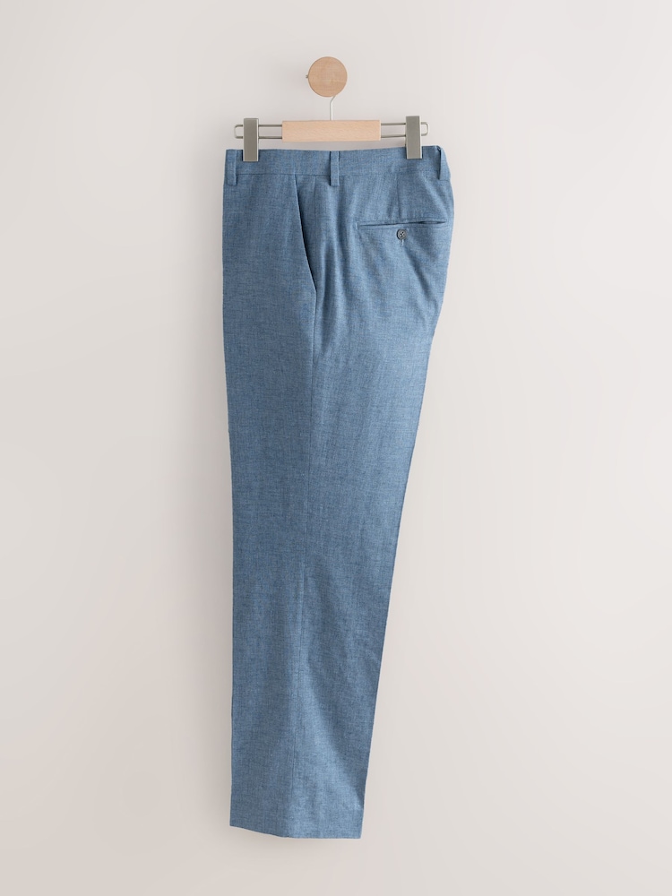 Синий - Regular Fit Textured Linen Blend Suit Trousers - Image 7 of 7